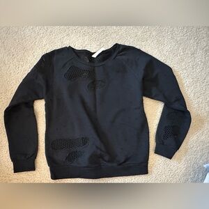 Stylish Black Crewneck Sweater with Mesh Accents